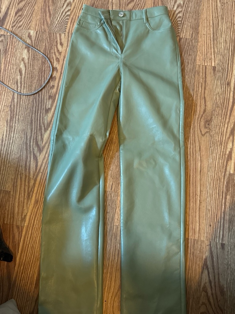 Womens Olive Green Faux Leather Pants